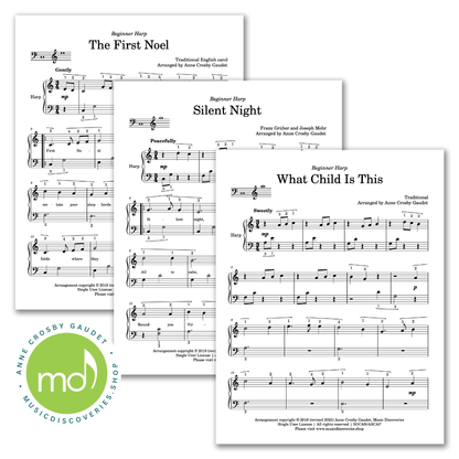 3 Easy Christmas Carols, arranged for small harp by Anne Crosby Gaudet