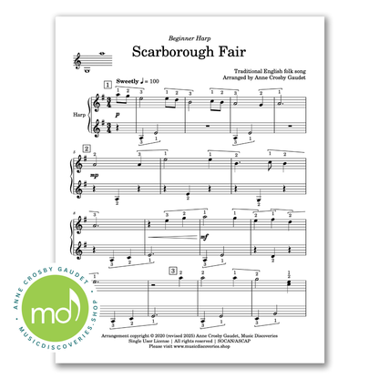 3 Easy Solos for Small Harp: In Time, Scarborough Fair, Bluebells and bonus warmups for beginners by Anne Crosby Gaudet