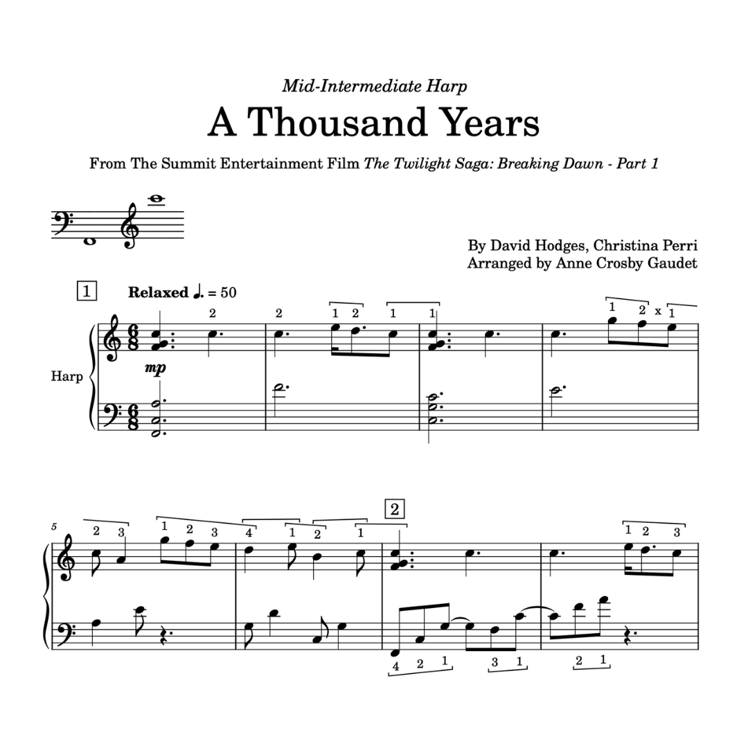 A Thousand Years by Christina Perri, arranged for harp by Anne Crosby Gaudet