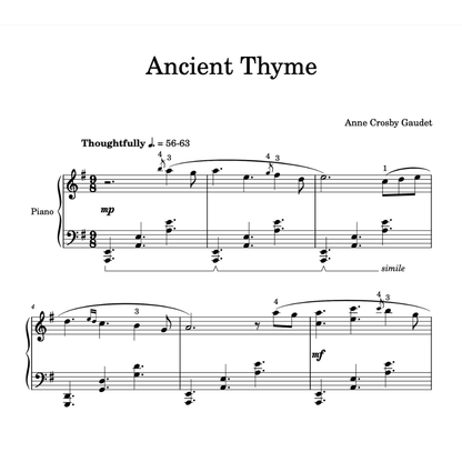 Ancient Thyme, mid-intermediate piano solo by Anne Crosby Gaudet