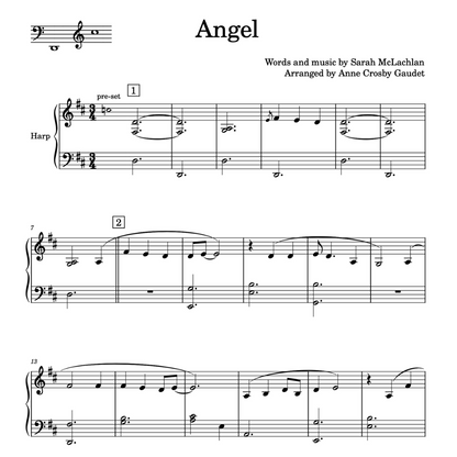 Angel by Sarah McLachlan, arranged for mid-intermediate harp by Anne Crosby Gaudet