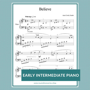 Believe, early intermediate piano solo by Anne Crosby Gaudet