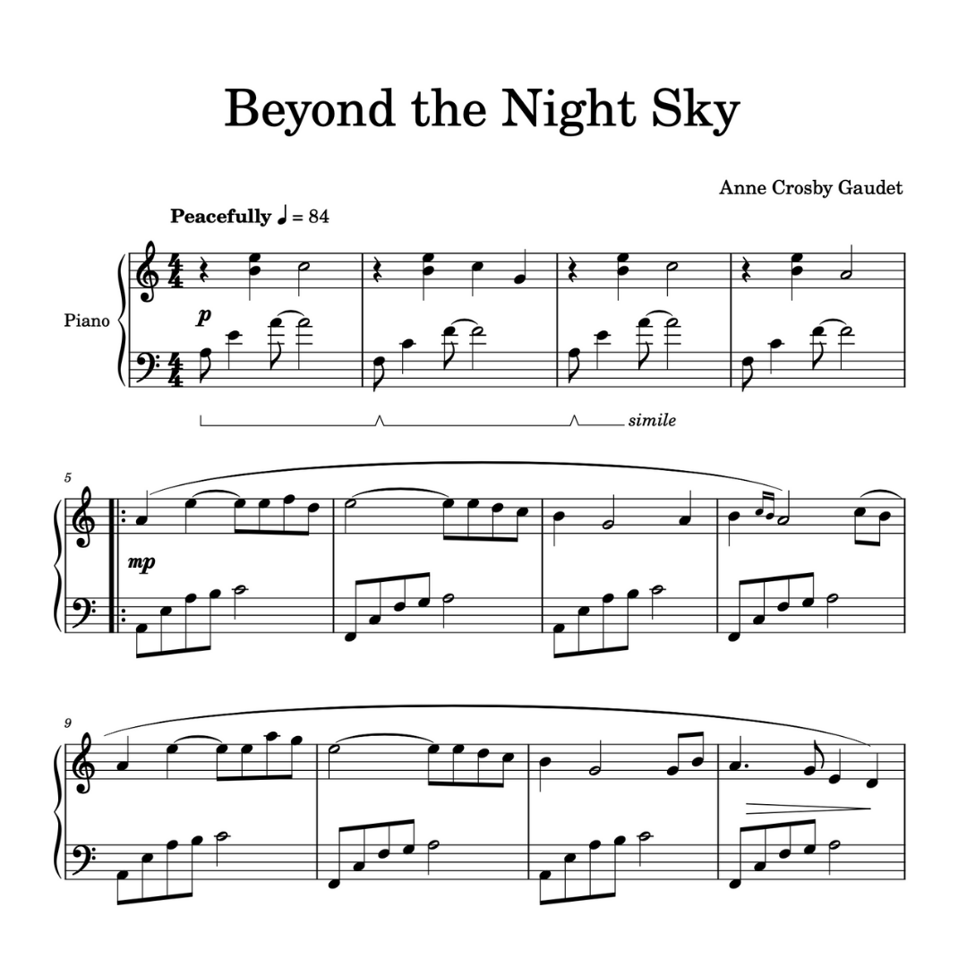 Beyond the Night Sky, piano sheet music by Anne Crosby Gaudet