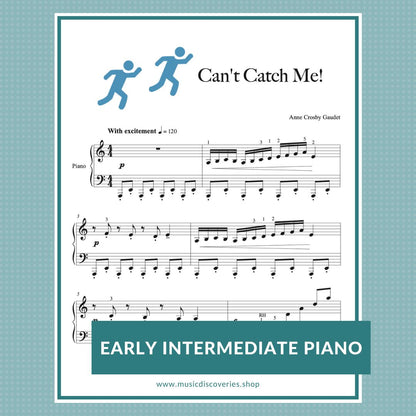 Can’t Catch Me is an early intermediate piano solo by Anne Crosby Gaudet