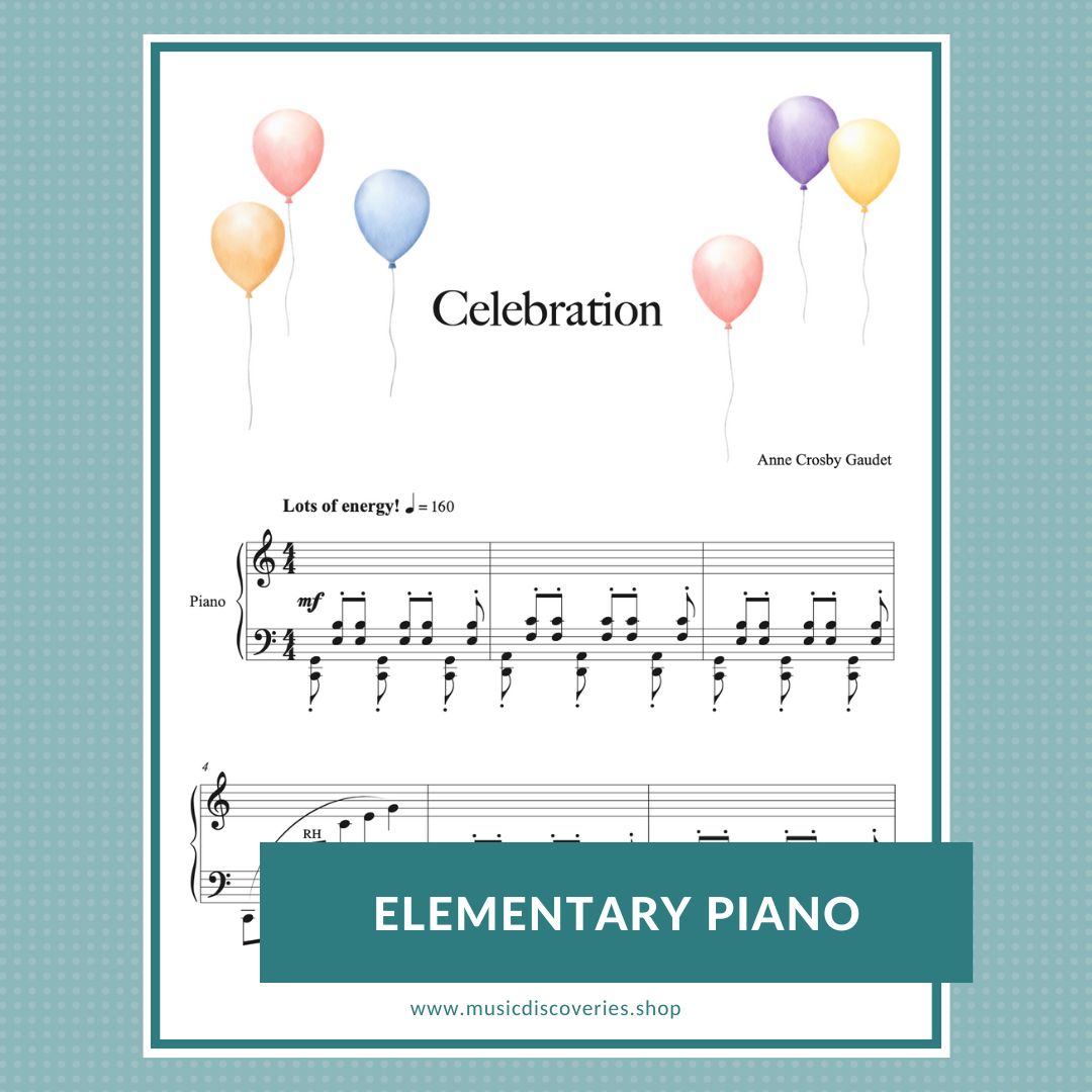 Celebration, elementary piano solo by Anne Crosby Gaudet