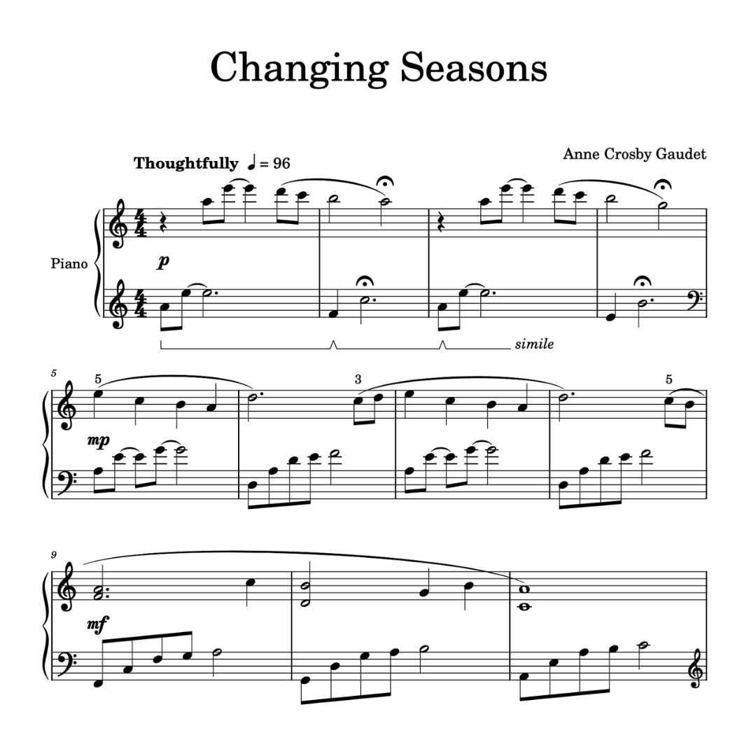 Changing Seasons, piano solo by Anne Crosby Gaudet