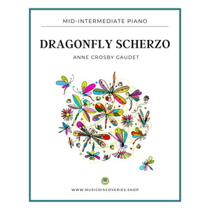 Dragonfly Scherzo, mid-intermediate piano sheet music by Anne Crosby Gaudet