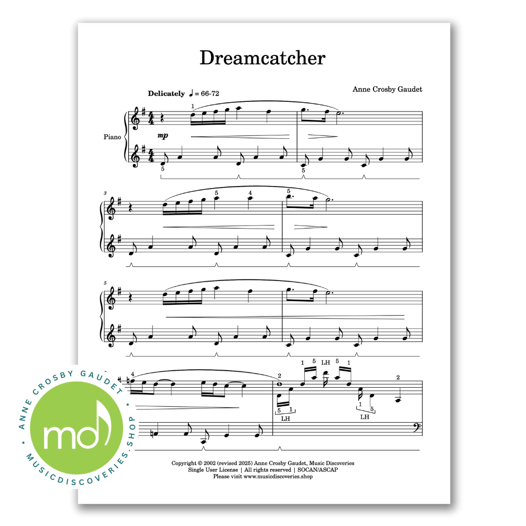 Dreamcatcher, mid-intermediate piano solo by Anne Crosby Gaudet