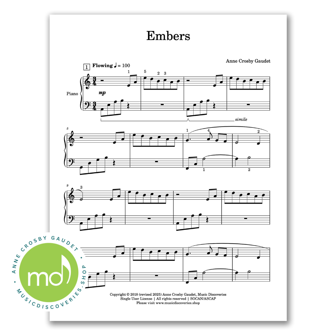 Embers, piano solo by Anne Crosby Gaudet