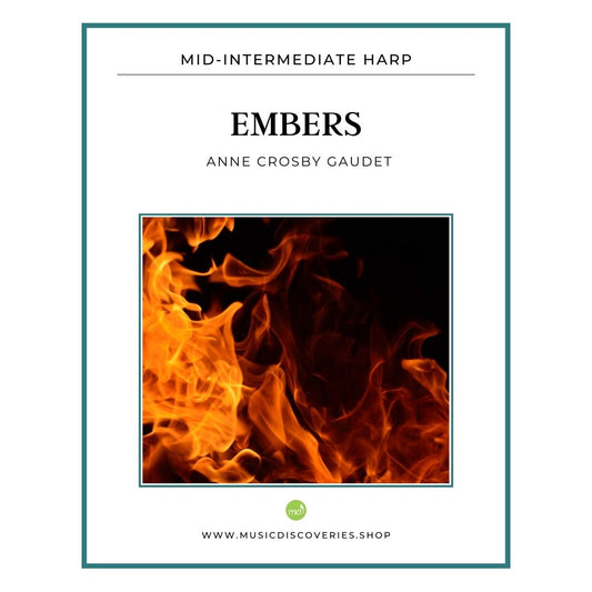 Embers, mid-intermediate harp sheet music by Anne Crosby Gaudet