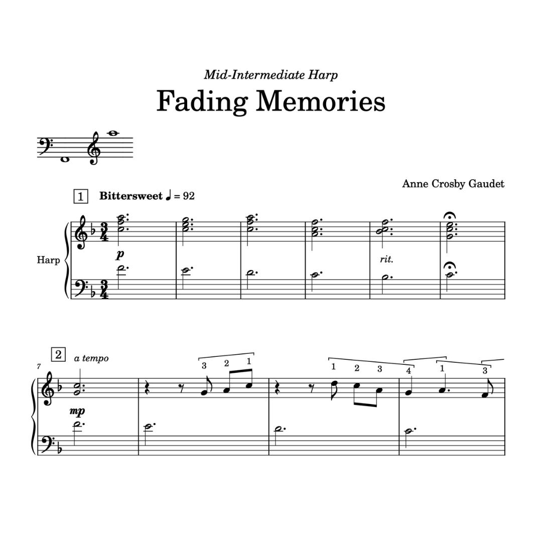 Fading Memories, harp sheet music by Anne Crosby Gaudet