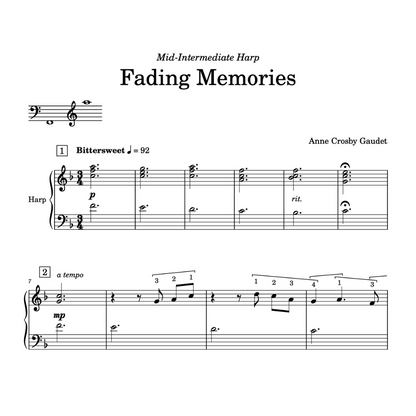 Fading Memories, harp sheet music by Anne Crosby Gaudet