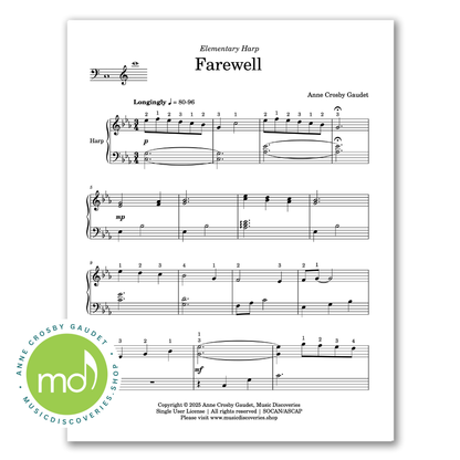 Farewell, elementary harp sheet music by Anne Crosby Gaudet