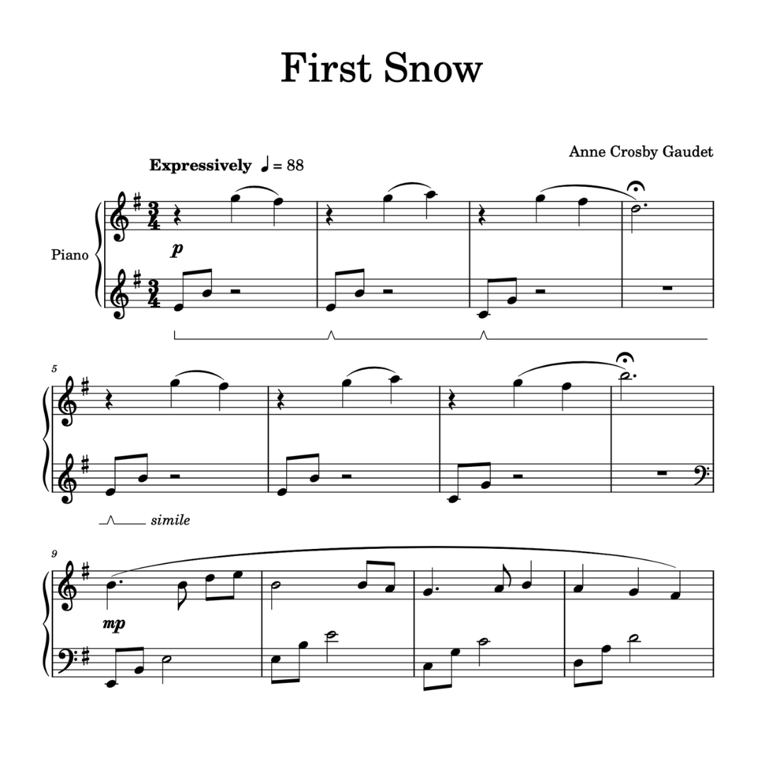 First Snow, piano solo by Anne Crosby Gaudet