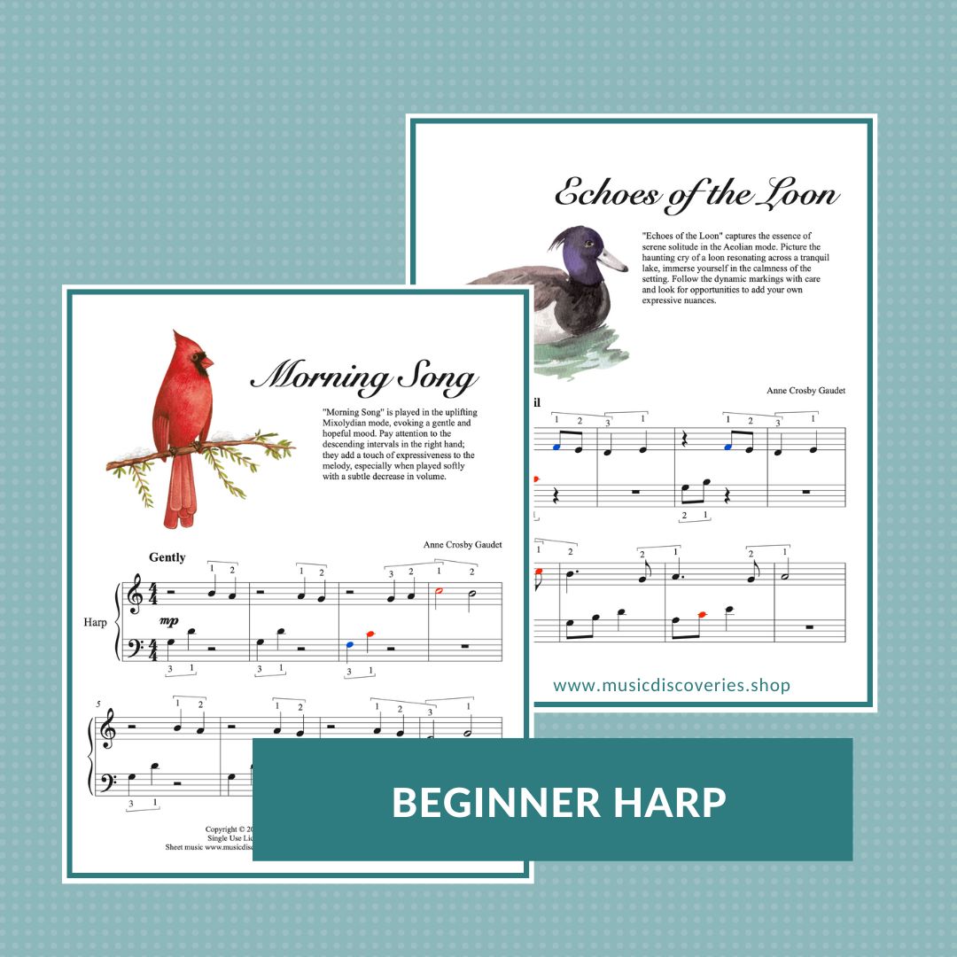 For the Birds, 5 Beginner harp solos by Anne Crosby Gaudet