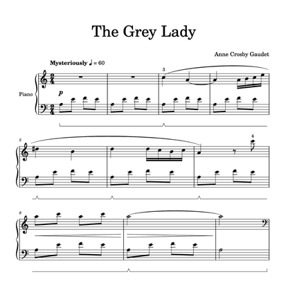 The Grey Lady, early intermediate piano sheet music by Anne Crosby Gaudet