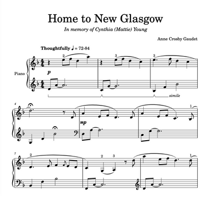 Home to New Glasgow, piano solo by Anne Crosby Gaudet