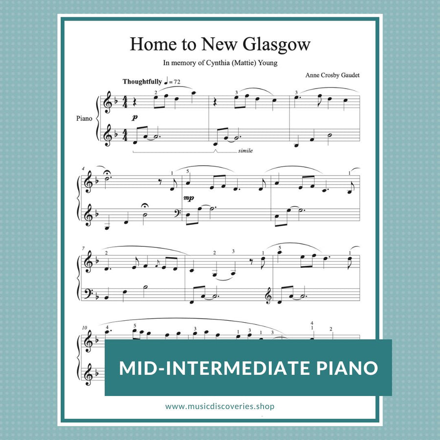 Home to New Glasgow, piano solo by Anne Crosby Gaudet