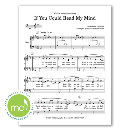 Sheet music for 'If You Could Read My Mind' by Anne Crosby Gaudet on a white background with a logo in the corner.