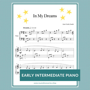 In My Dreams is an early intermediate piano solo by Anne Crosby Gaudet