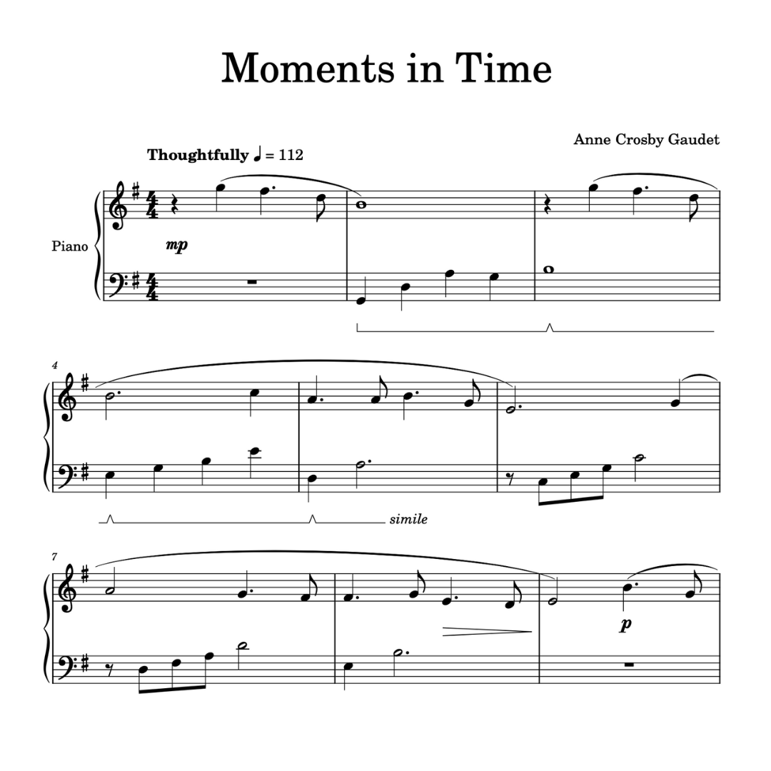 Moments in Time, piano sheet music by Anne Crosby Gaudet