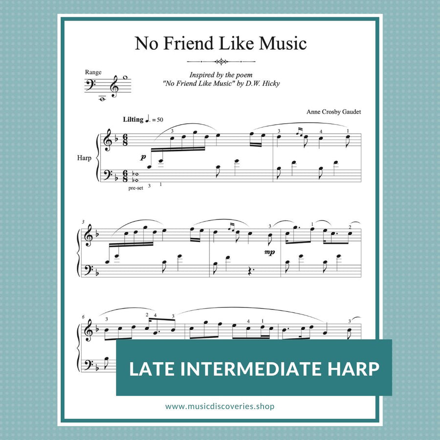 No Friend Like Music, harp sheet music by Anne Crosby Gaudet