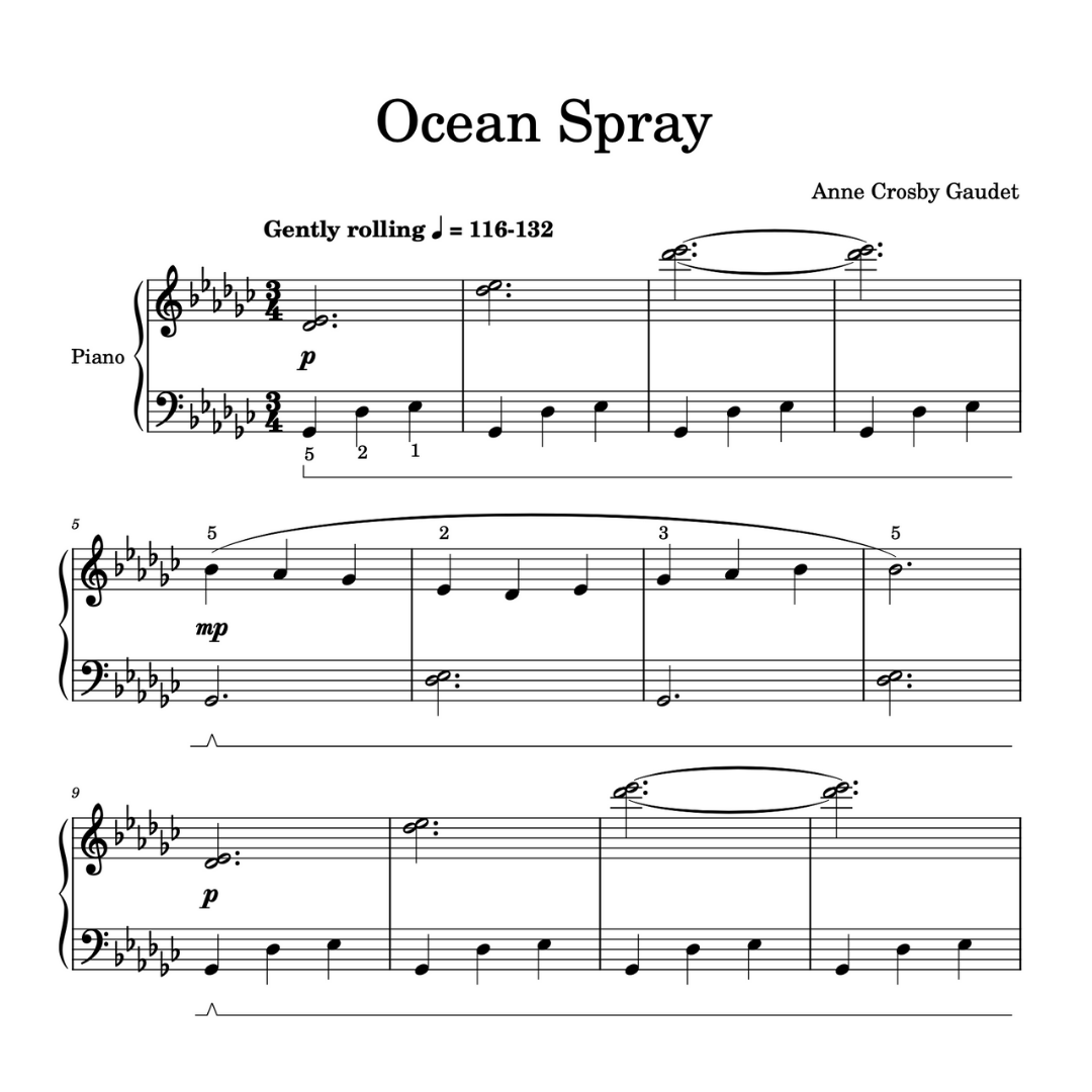 Ocean Spray, piano sheet music by Anne Crosby Gaudet