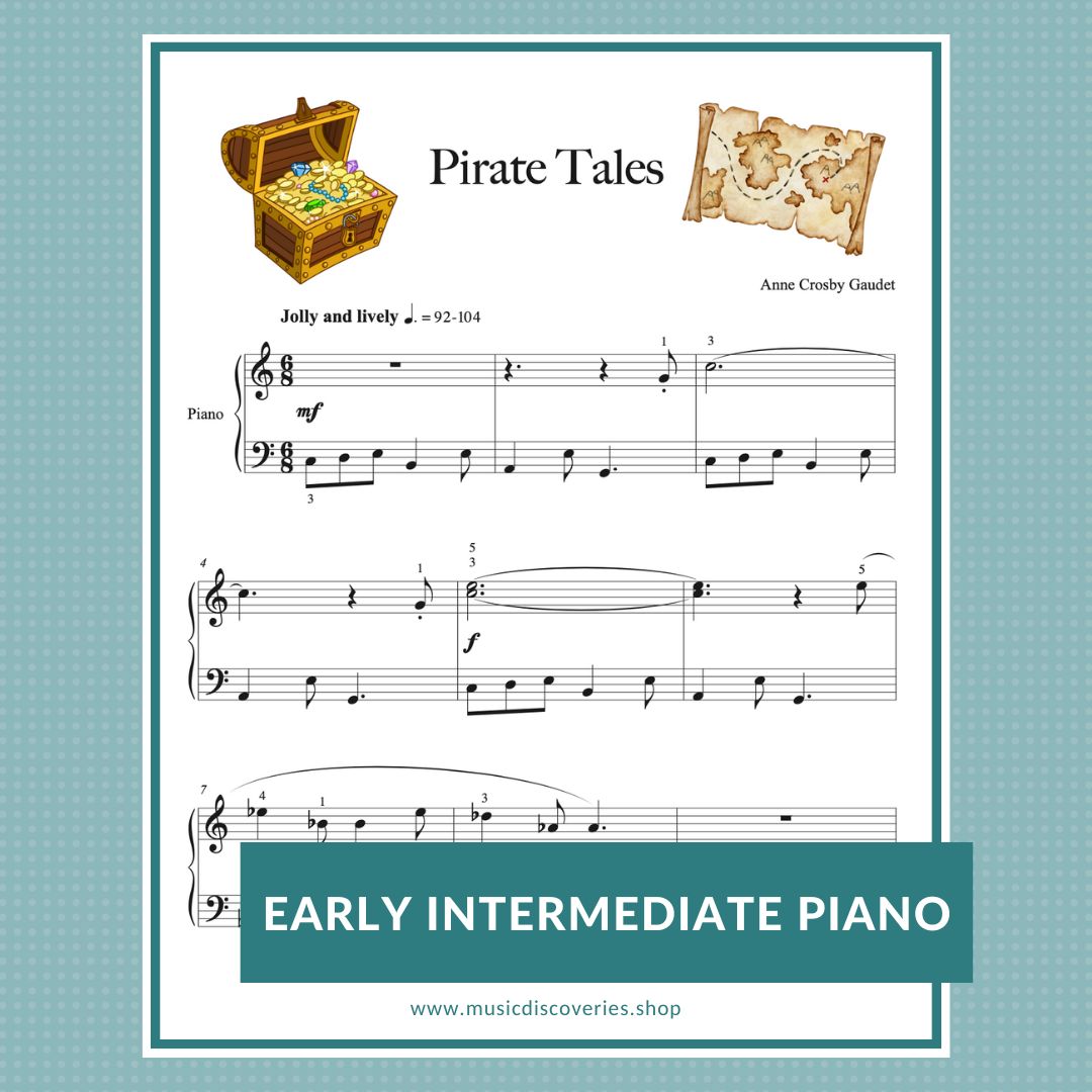 Pirate Tales, early intermediate piano sheet music by Anne Crosby Gaudet