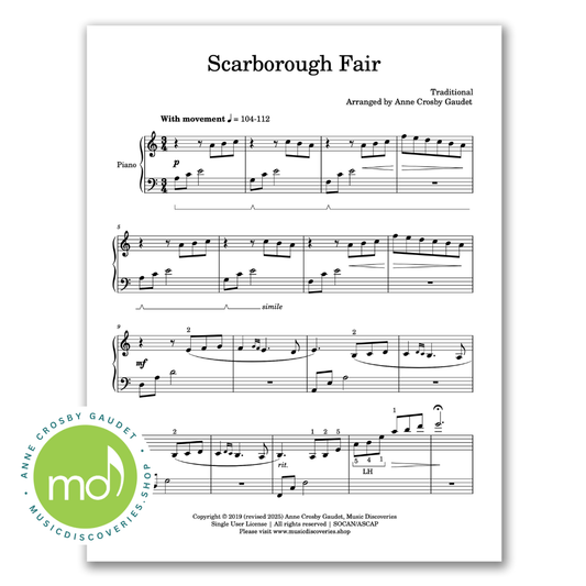Scarborough Fair, arranged for piano by Anne Crosby Gaudet