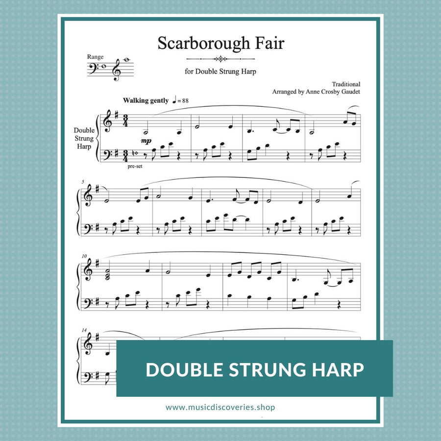 Scarborough Fair, double strung harp sheet music by Anne Crosby Gaudet