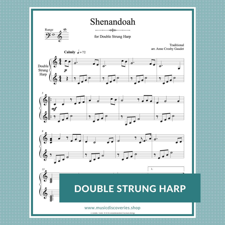 Shenandoah, double strung harp sheet music by Anne Crosby Gaudet