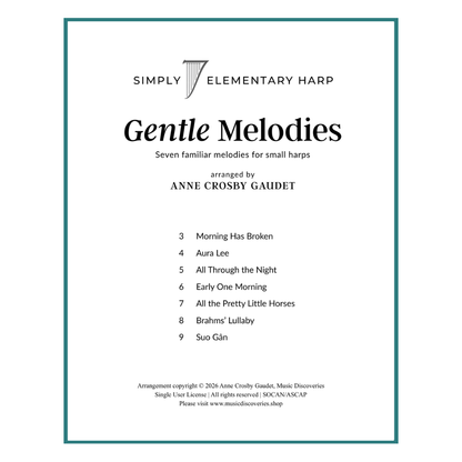 Simply 7 Gentle Melodies, 7 elementary harp arrangements by Anne Crosby Gaudet