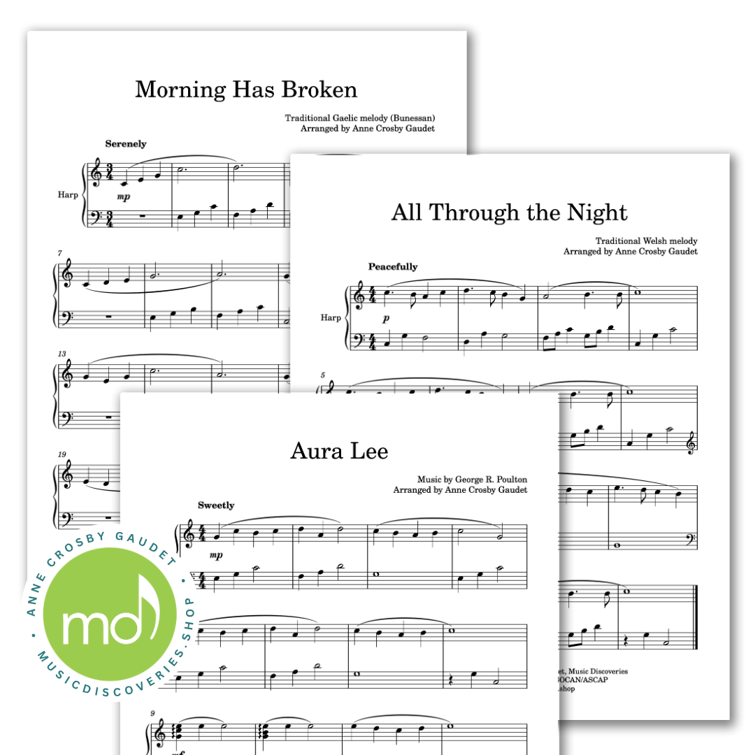 Simply 7 Gentle Melodies, 7 elementary harp arrangements by Anne Crosby Gaudet