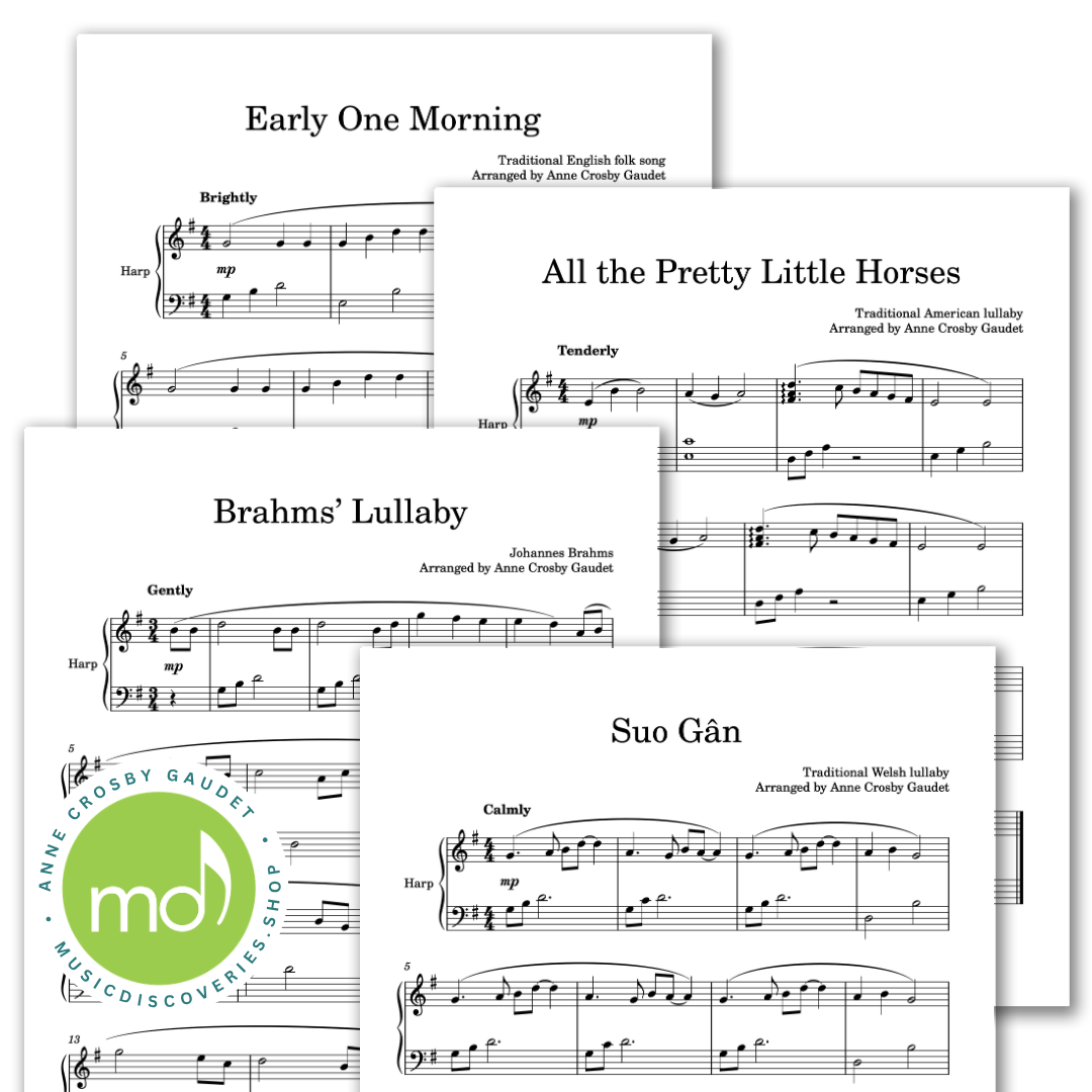 Simply 7 Gentle Melodies, 7 elementary harp arrangements by Anne Crosby Gaudet