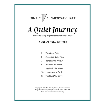 Sheet music cover for 'A Quiet Journey' by Anne Crosby Gaudet.