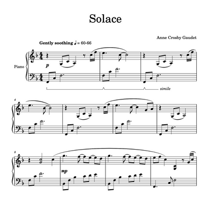 Solace, mid-intermediate piano solo by Anne Crosby Gaudet