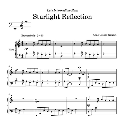 Starlight Reflection, late intermediate harp sheet music by Anne Crosby Gaudet