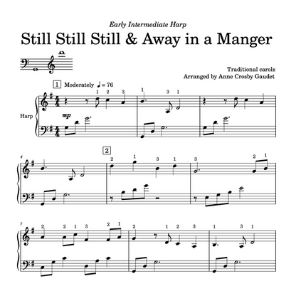 Still Still Still & Away in a Manger, early intermediate harp solo by Anne Crosby Gaudet