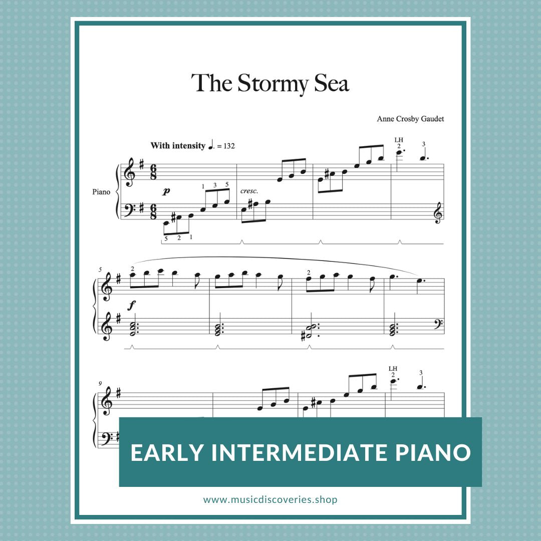 The Stormy Sea is an early intermediate piano solo by Anne Crosby Gaudet