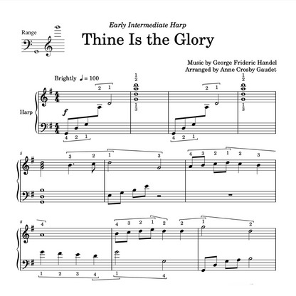 Thine is the Glory, Easter hymn early intermediate harp arrangement by Anne Crosby Gaudet