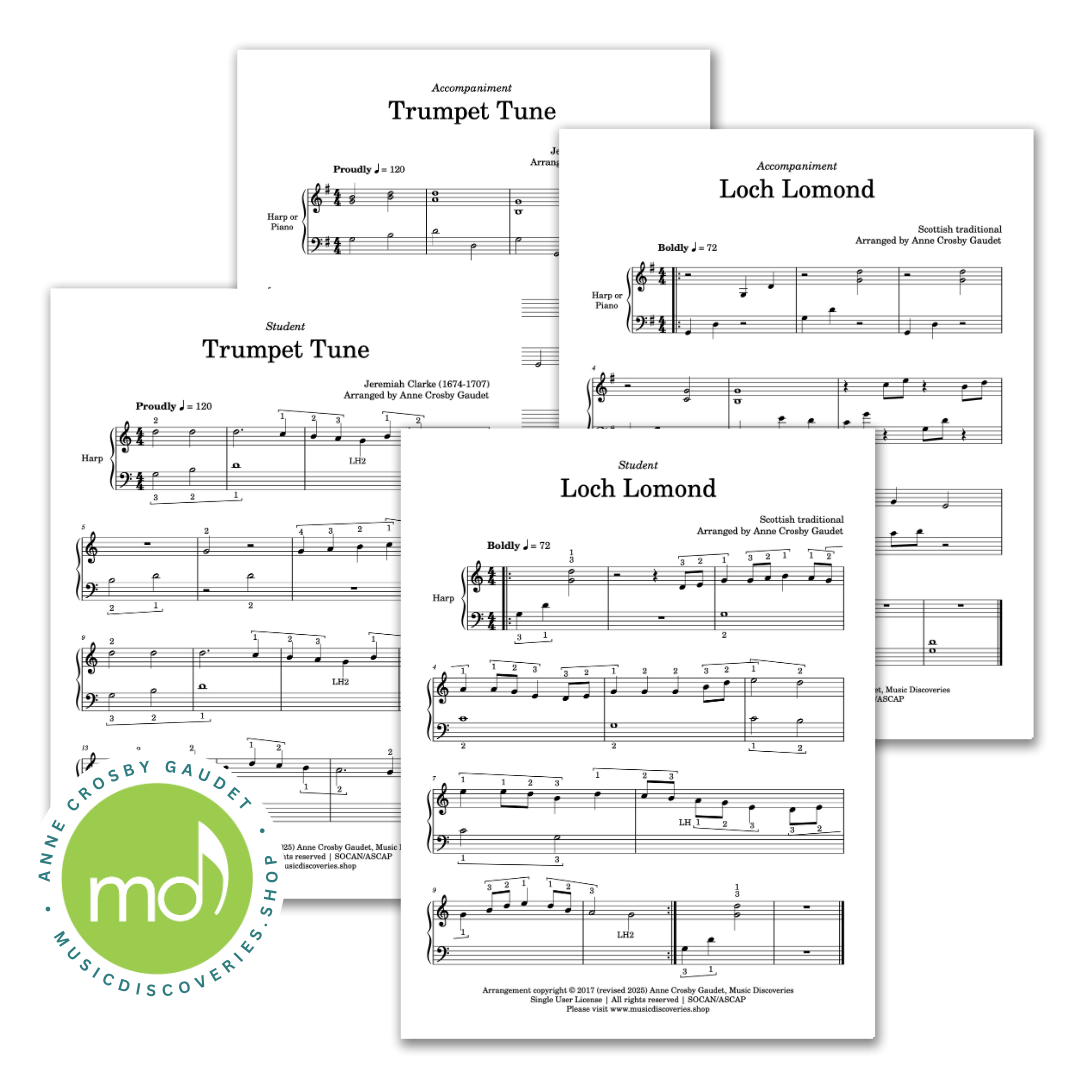 Tunes For Two, 7 easy harp duets arranged by Anne Crosby Gaudet