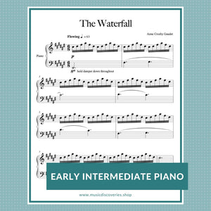 The Waterfall is an early intermediate piano solo by Anne Crosby Gaudet