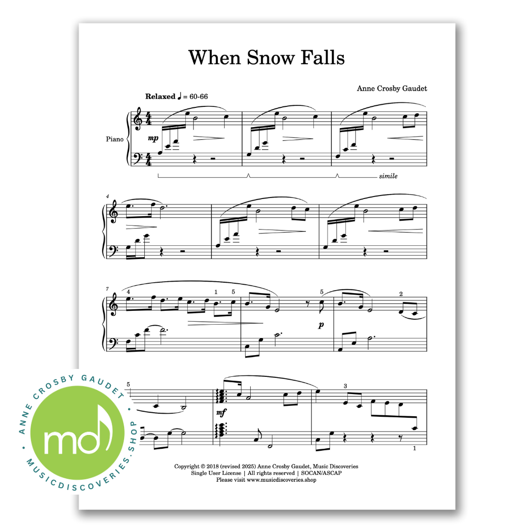 When Snow Falls, piano solo by Anne Crosby Gaudet