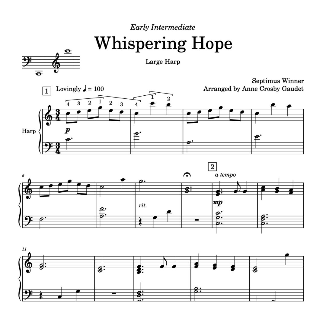 Whispering Hope, arranged for harp by Anne Crosby Gaudet