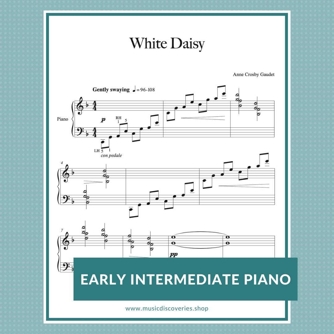 White Daisy is an early intermediate piano solo by Anne Crosby Gaudet