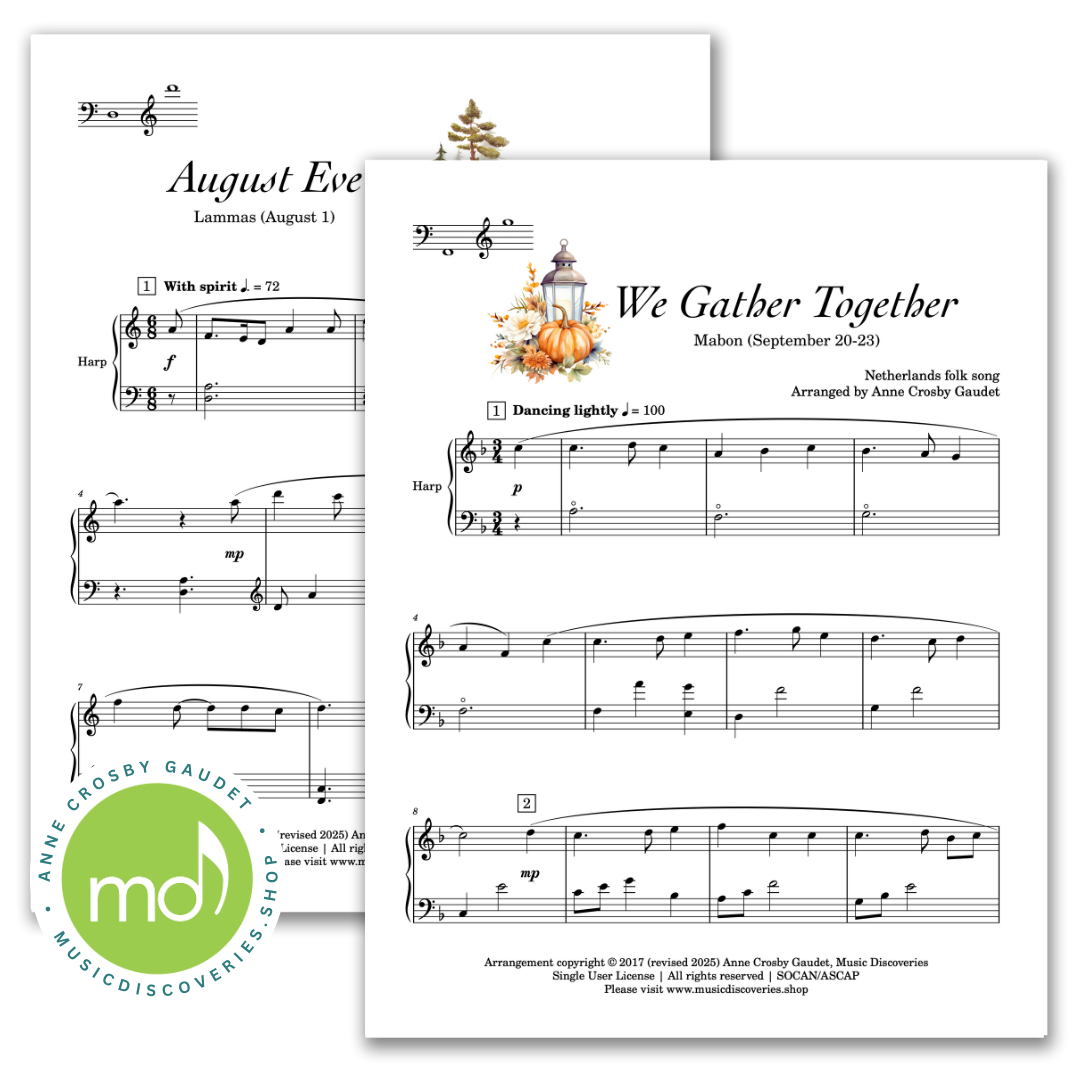 Year Round, 8 early to mid-intermediate harp solos by Anne Crosby Gaudet