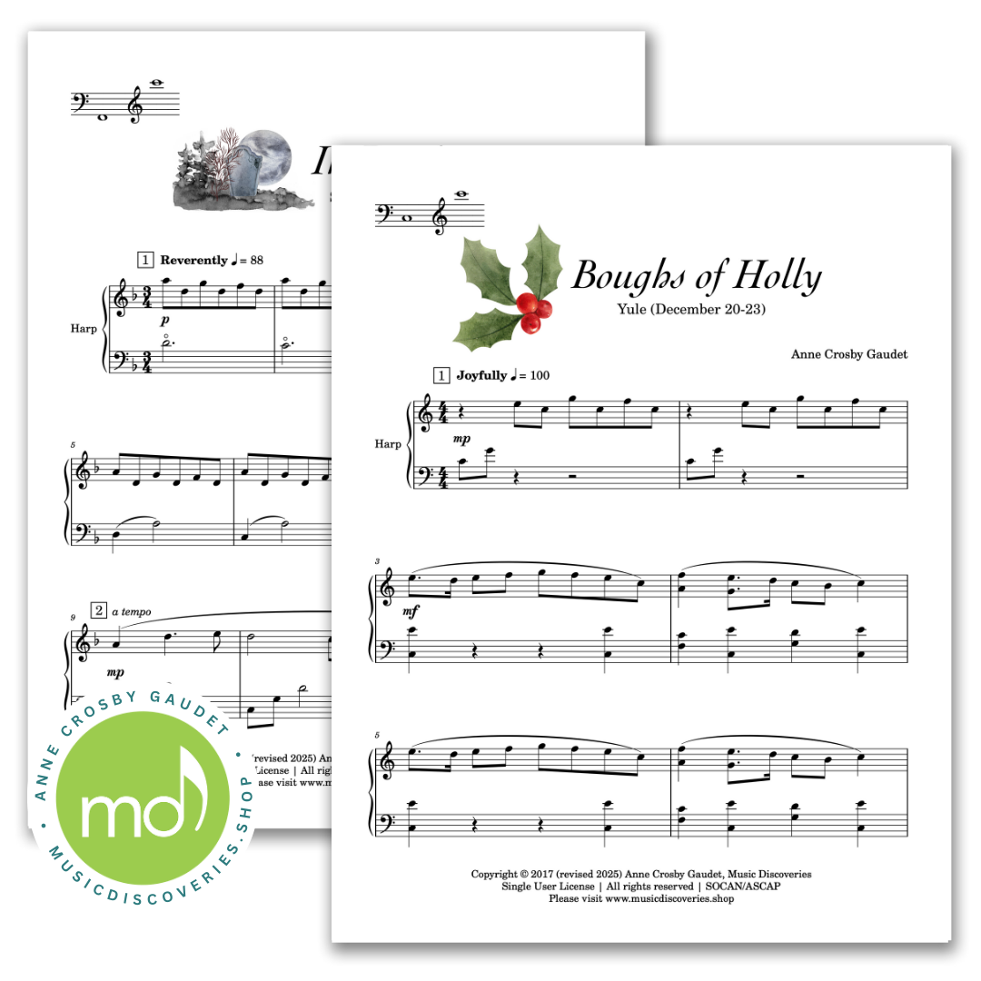 Year Round, 8 early to mid-intermediate harp solos by Anne Crosby Gaudet