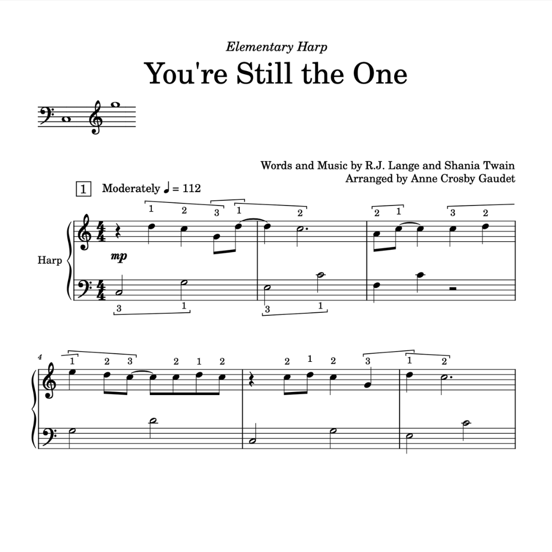 You're Still the One, harp sheet music arranged by Anne Crosby Gaudet