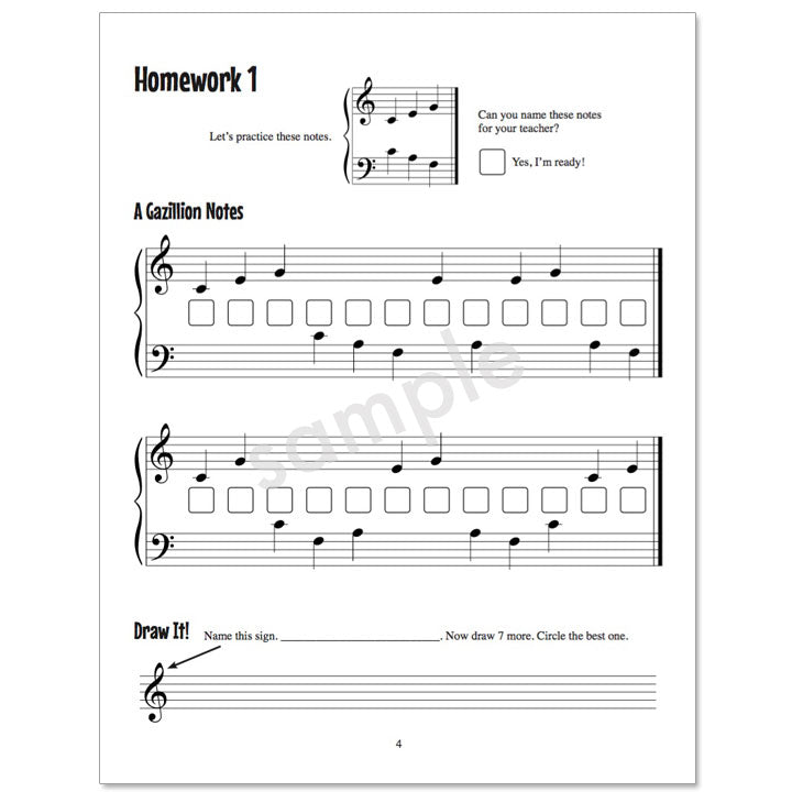 Gazillion Book 1, Music Note Speller by Anne Crosby Gaudet (sample page)
