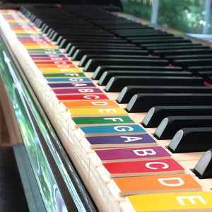 Teeny Tiny Music Alphabet Cards fit perfectly on the piano keys.